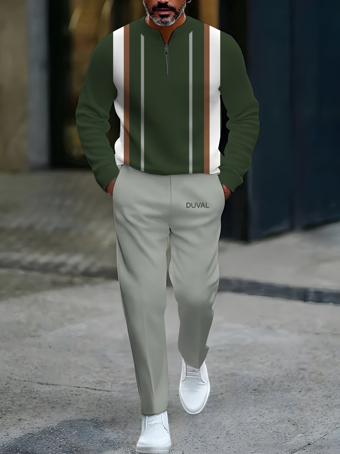 Zipper Long Sleeve Long Pants Two-Piece Set - DUVAL