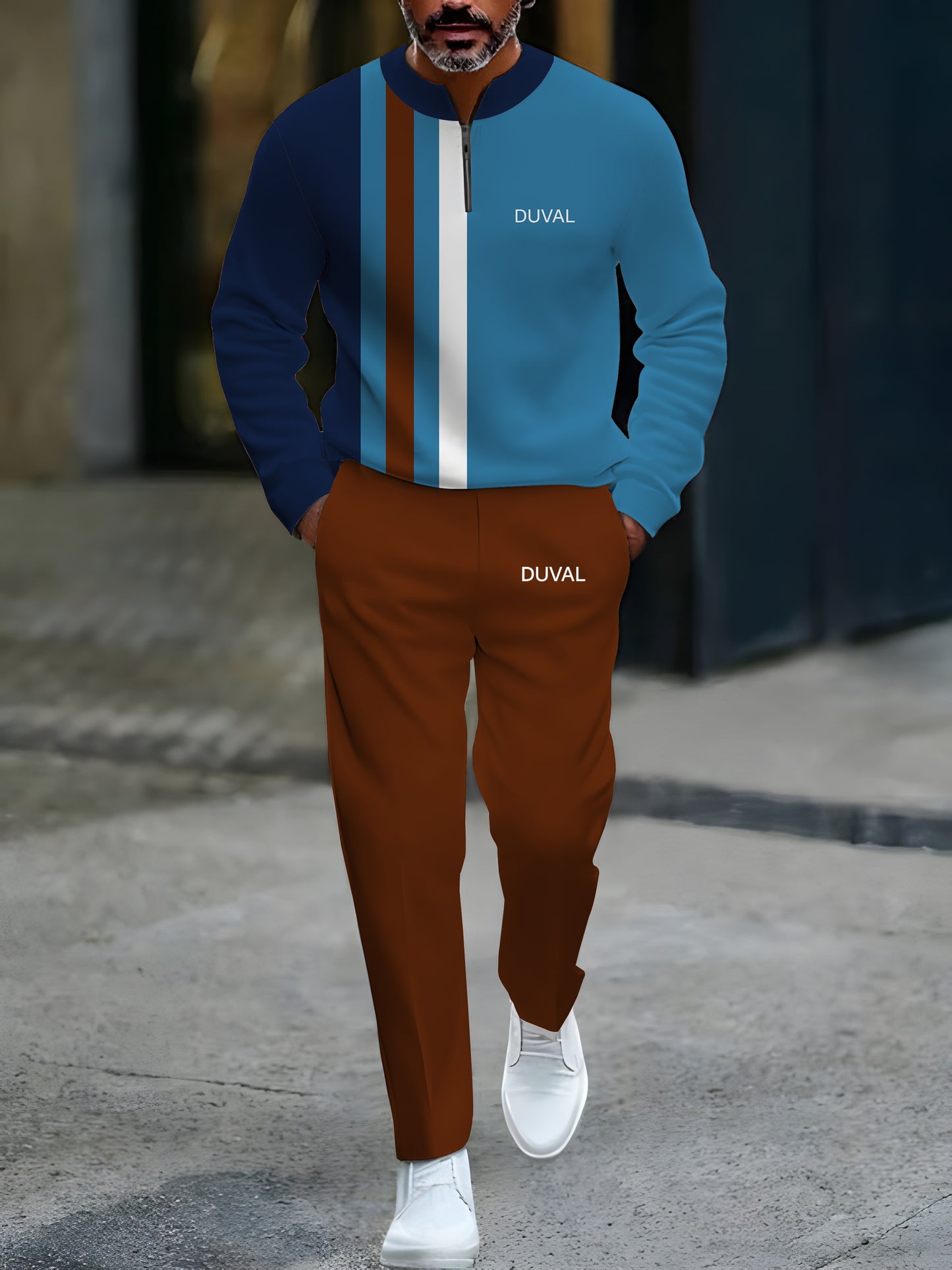 Zipper Long Sleeve Long Pants Two-Piece Set - DUVAL