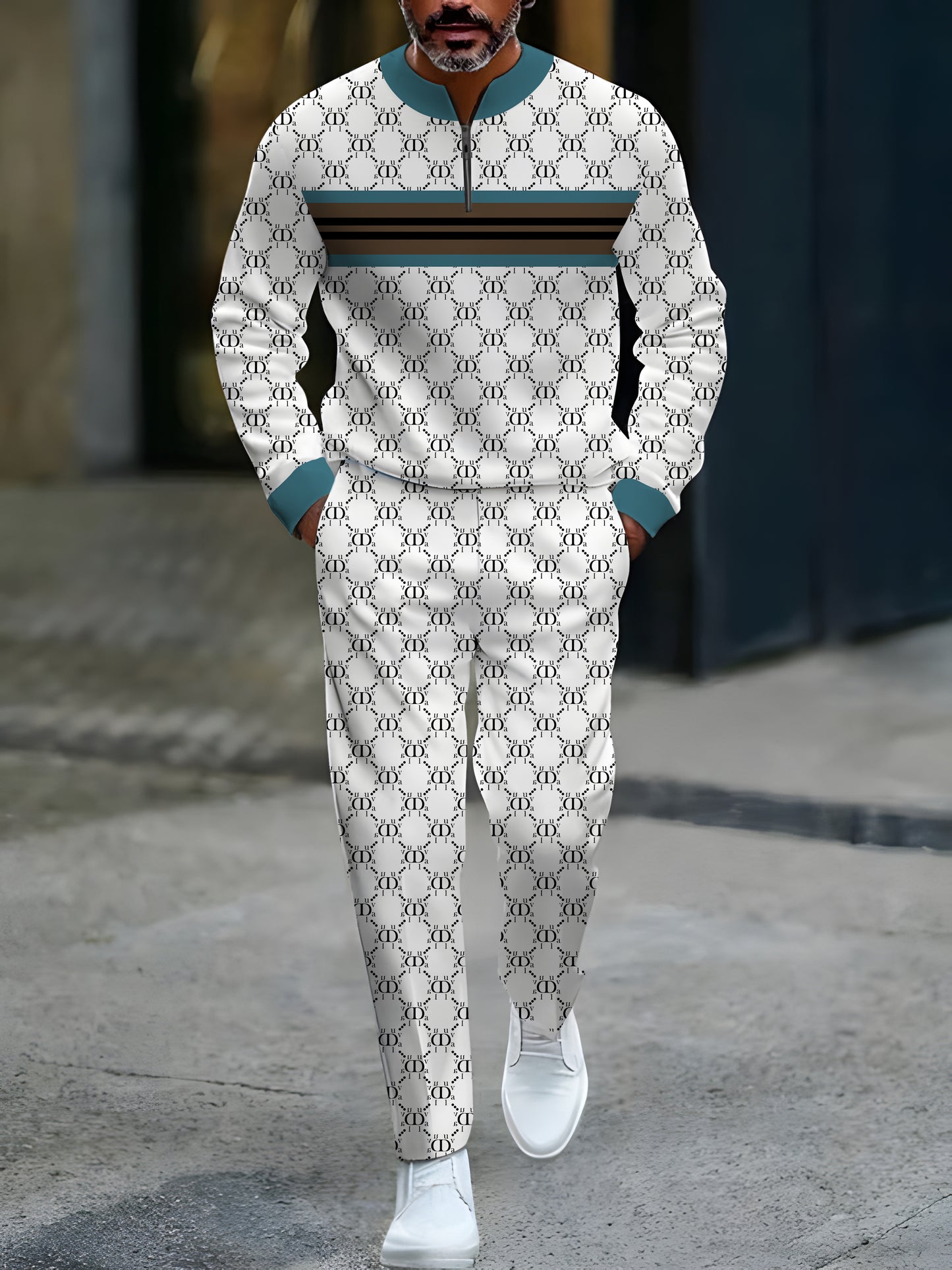 Zipper Long Sleeve Long Pants Two-Piece Set - DUVAL