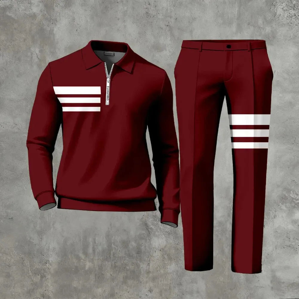 Long Sleeved Casual Quarter Zip Two-Piece Set