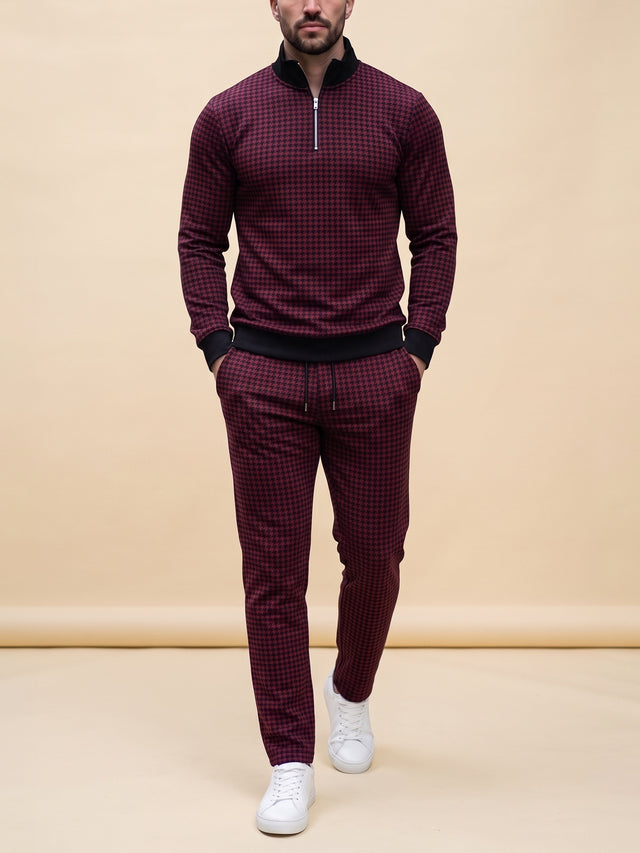Wine Houndstooth — Quarter Zip Set