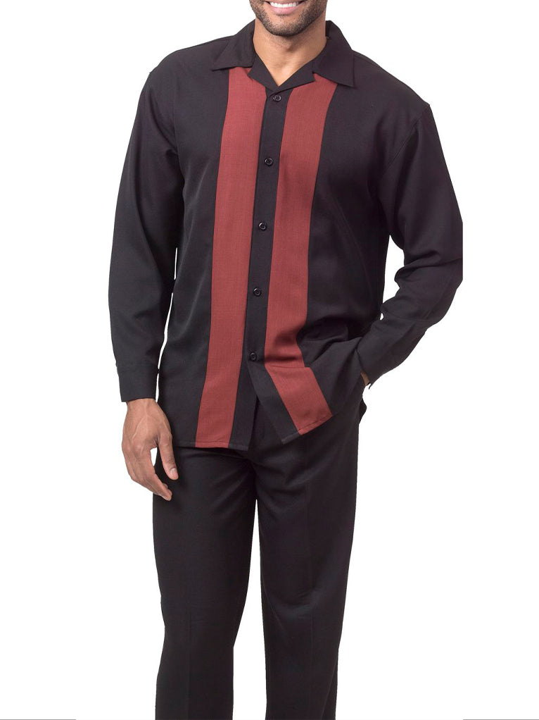 Long Sleeve Black and Red Two-Piece Walking Set