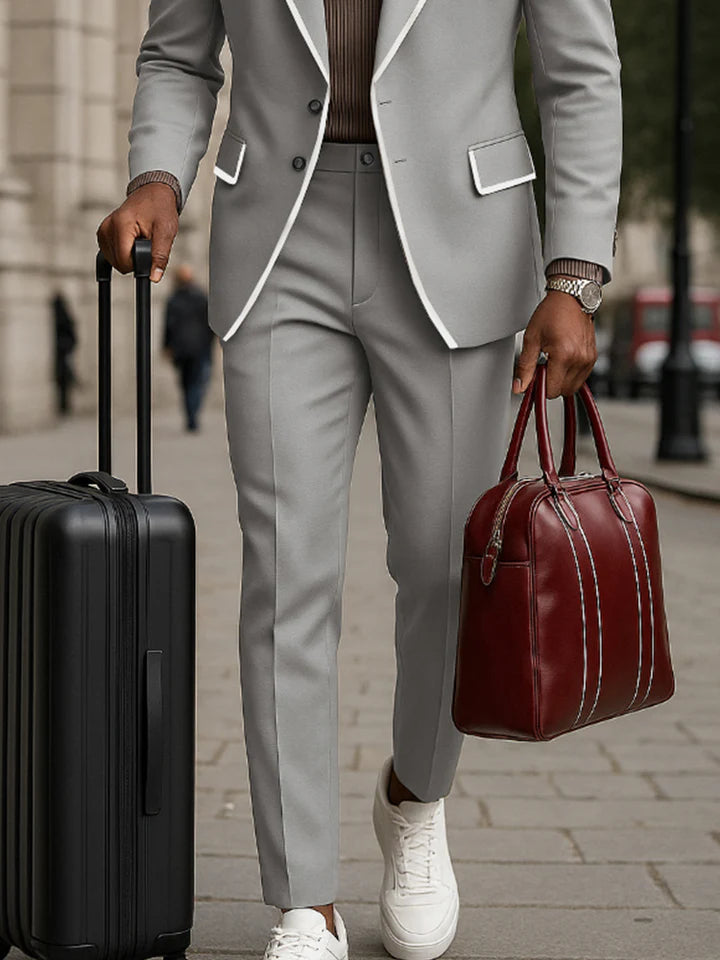 Casual Contrast Trim Suit Set