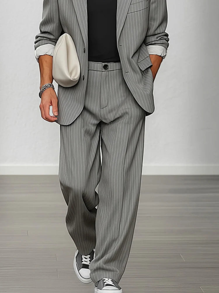 Smart Casual Striped Blazer and Pants Set