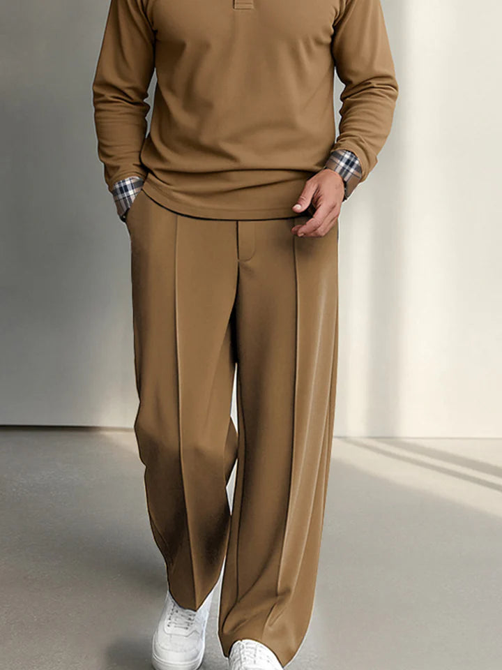 Casual Plaid Contrast Shirt Pants Set