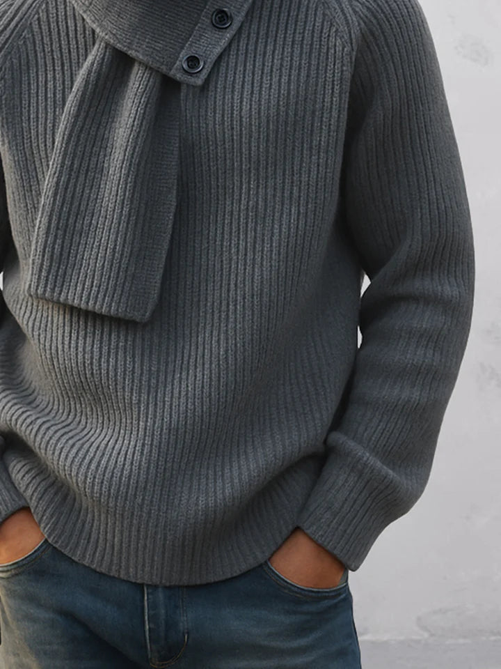 Minimalist Crew Neck Sweater and Scarf Set