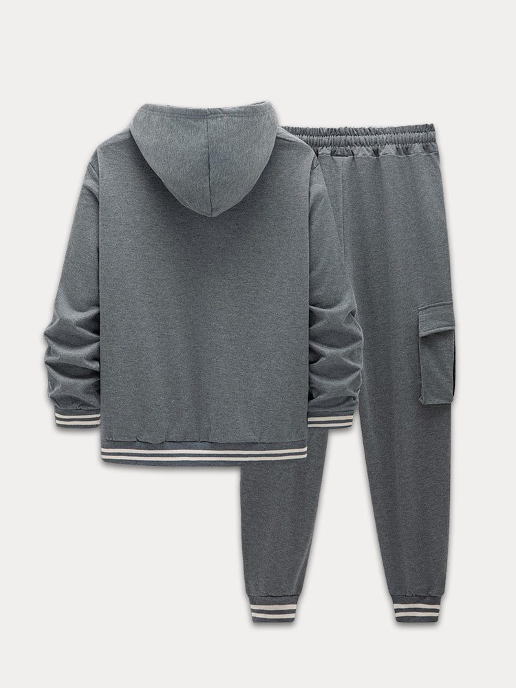 Sporty Hooded Jacket Pants Set
