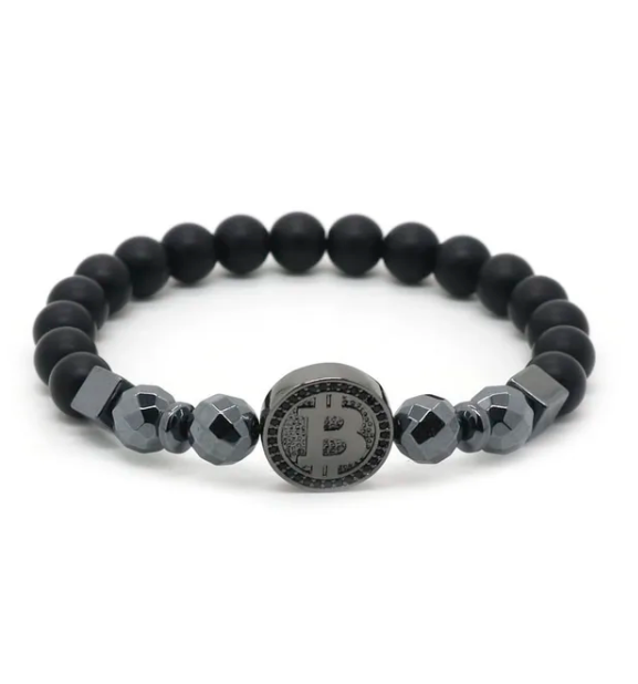 Bitcoin Crypto Hematite Stone Bracelet