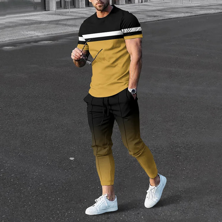 Conjunto de pantalones y camiseta con estampado degradado de rayas