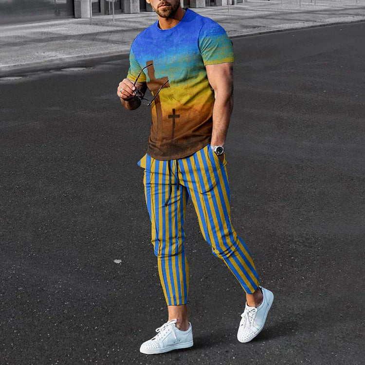 Ensemble t-shirt et pantalon Faith Cross avec peinture à l'huile