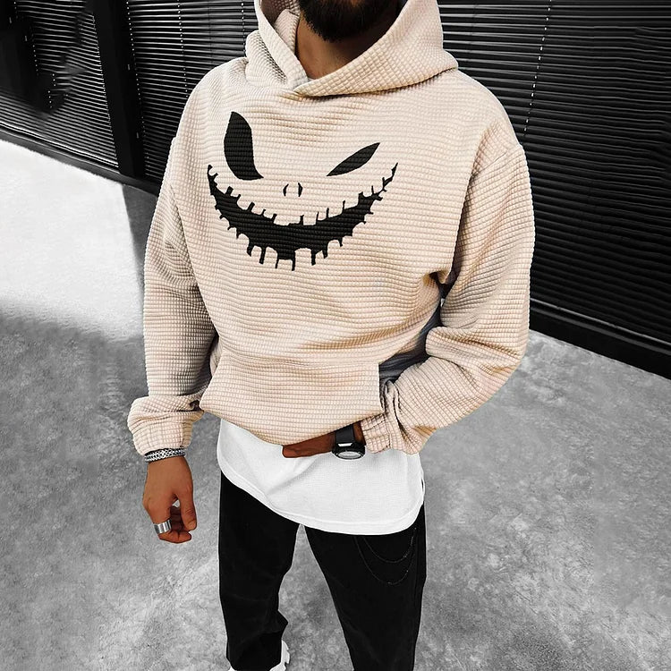 SUDADERA CASUAL DE GRAN TAMAÑO CON ESTAMPADO DE HALLOWEEN SMILEY PARA HOMBRE CON CAPUCHA