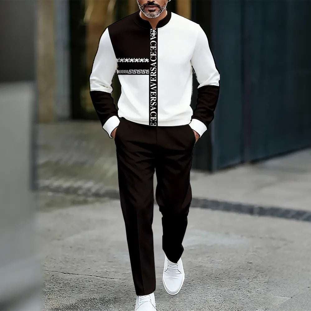 Neck Zipper Long Sleeved Trousers Two-Piece Set