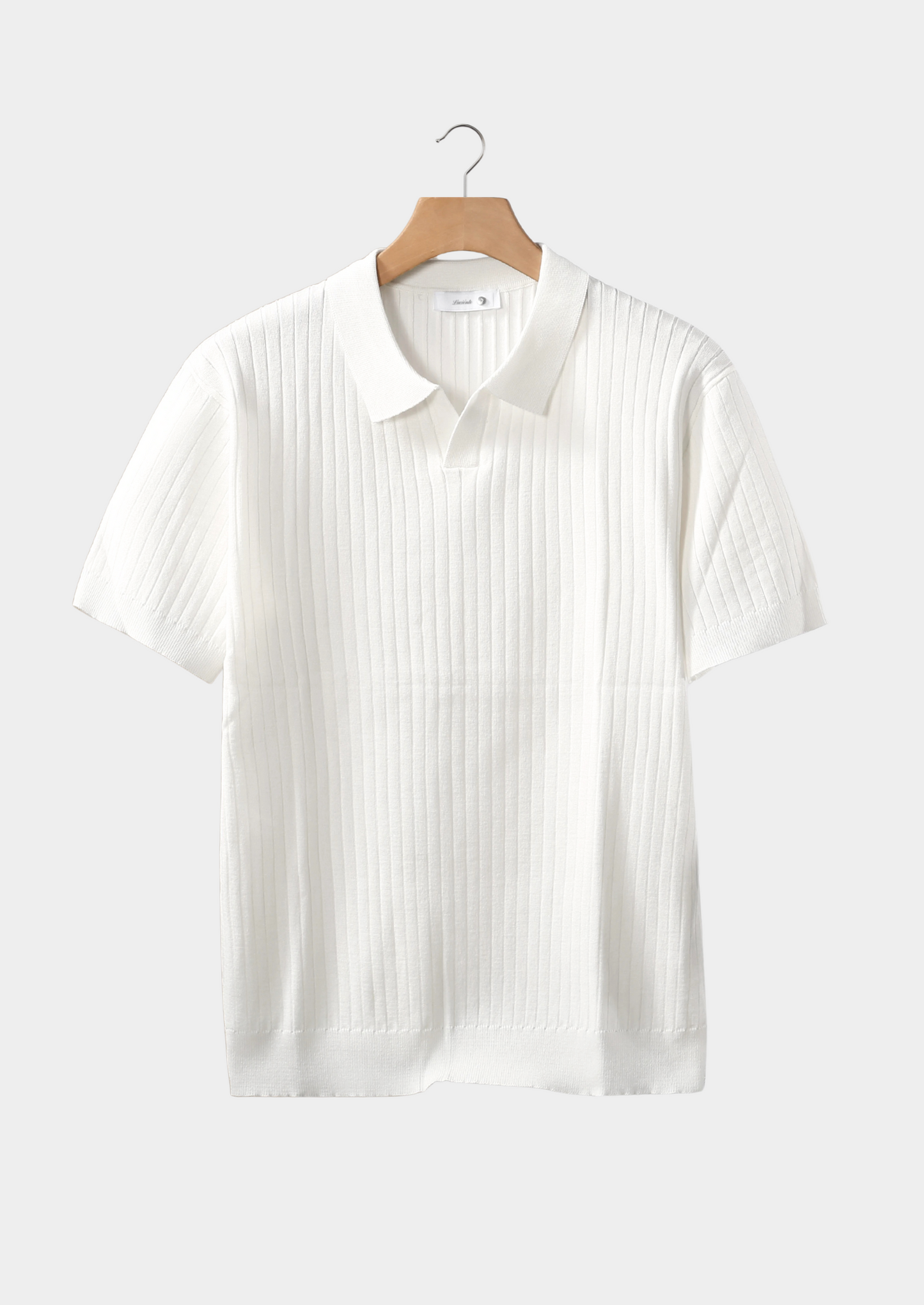 White Ribbed Buttonless Polo