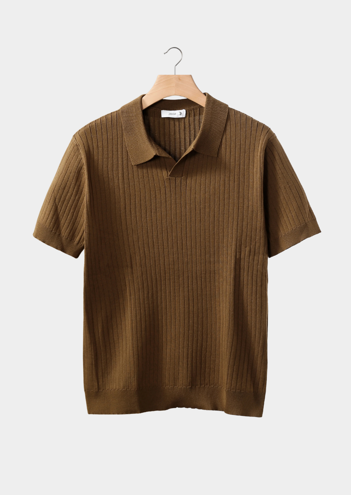 Caramel Ribbed Buttonless Polo