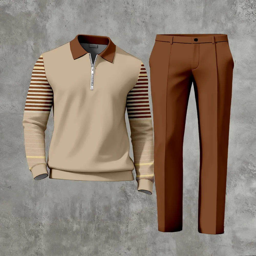 Long Sleeved Casual Quarter Zip Two-Piece Set - DUVAL