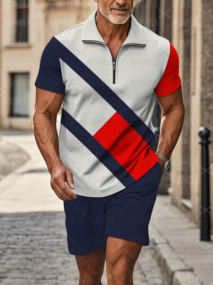 Polo Short Sleeve Zipper Two-Piece Set