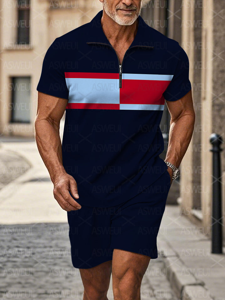 Polo Short Sleeve Zipper Two-Piece Set