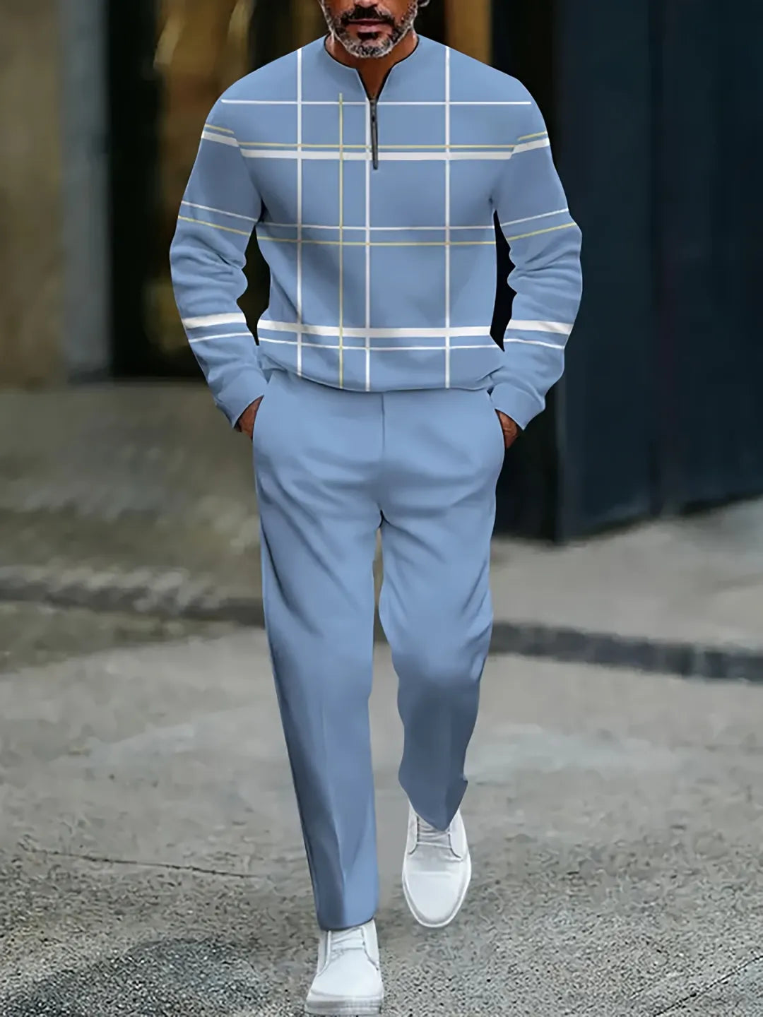 Neck Zipper Long Sleeved Trousers Two-Piece Set