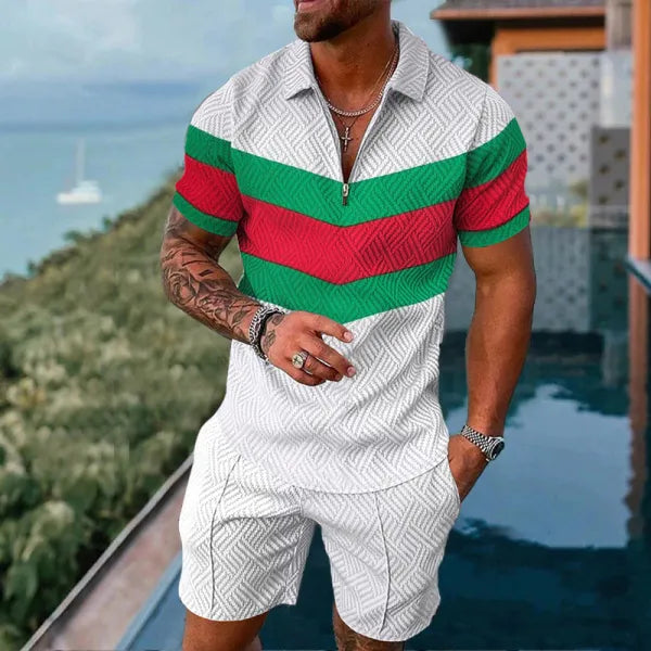 Polo Short Sleeve Zipper Two-Piece Set