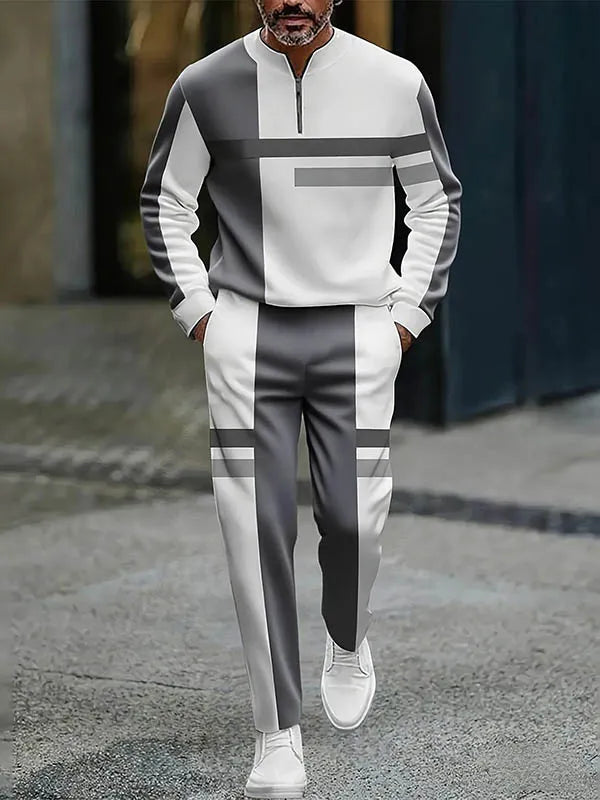 Neck Zipper Long Sleeved Trousers Two-Piece Set