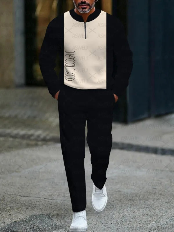 Zipper Long Sleeve Long Pants Two-Piece Set