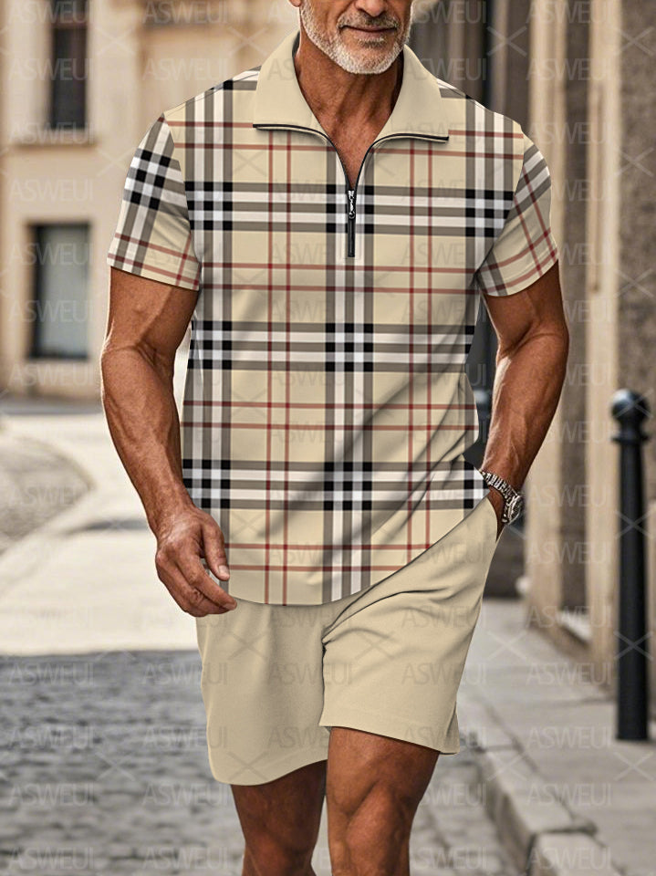 Polo Short Sleeve Zipper Two-Piece Set