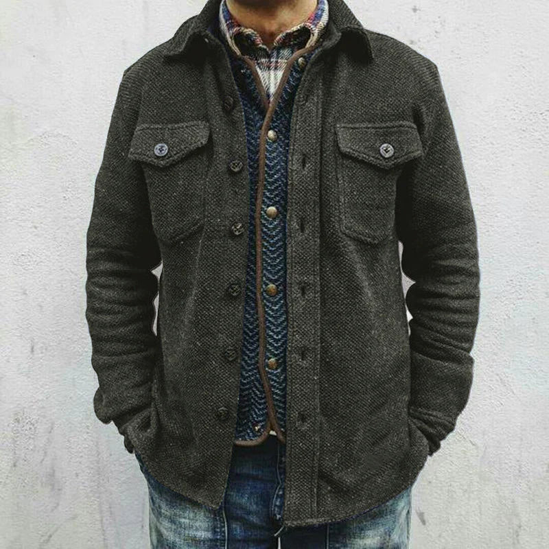 Retro Solid Color Wool Double Breast Pocket Jacket