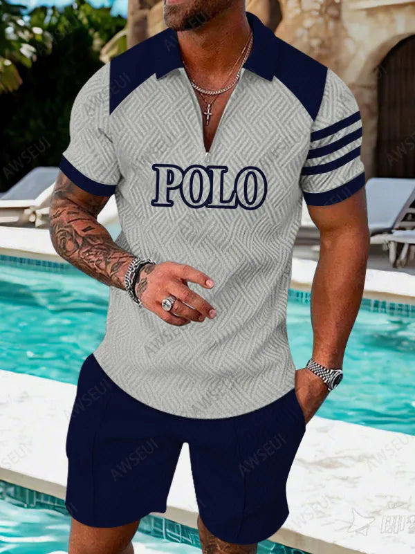 Polo Short Sleeve Zipper Two-Piece Set