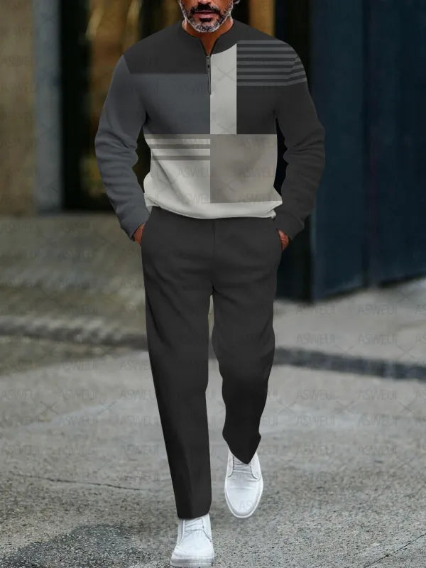 Zipper Long Sleeve Long Pants Two-Piece Set