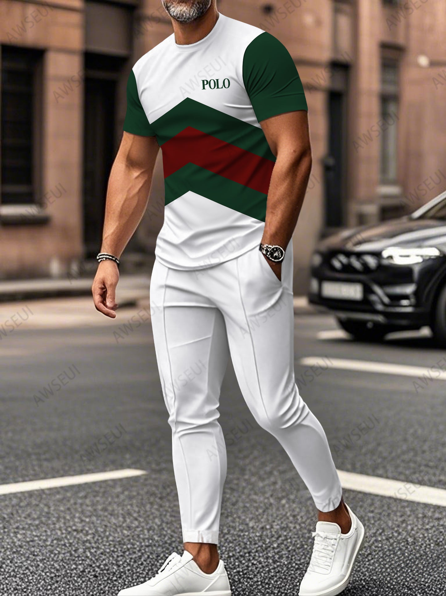 Zipper Short Sleeve Long Pants Two-Piece Set