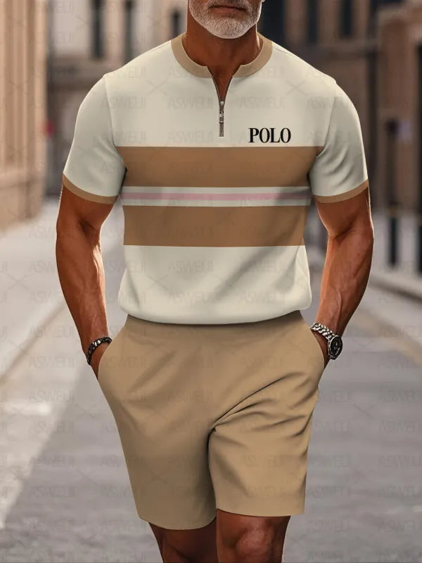 Short Sleeve Zipper Two-piece Set