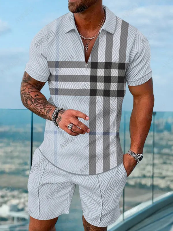 Polo Short Sleeve Zipper Two-Piece Set