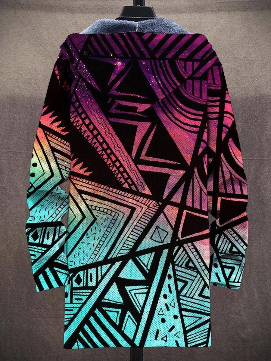 Art Gradient Pattern Print Hooded Two-Pocket Fleece Cardigan Jacket