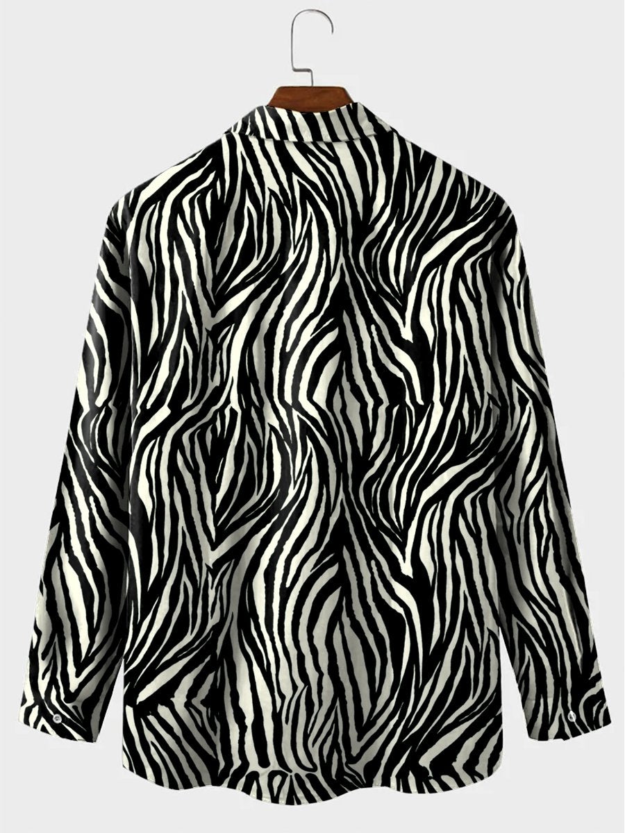Vintage Simple Zebra Pattern Stripes Print Long Sleeve Shirt