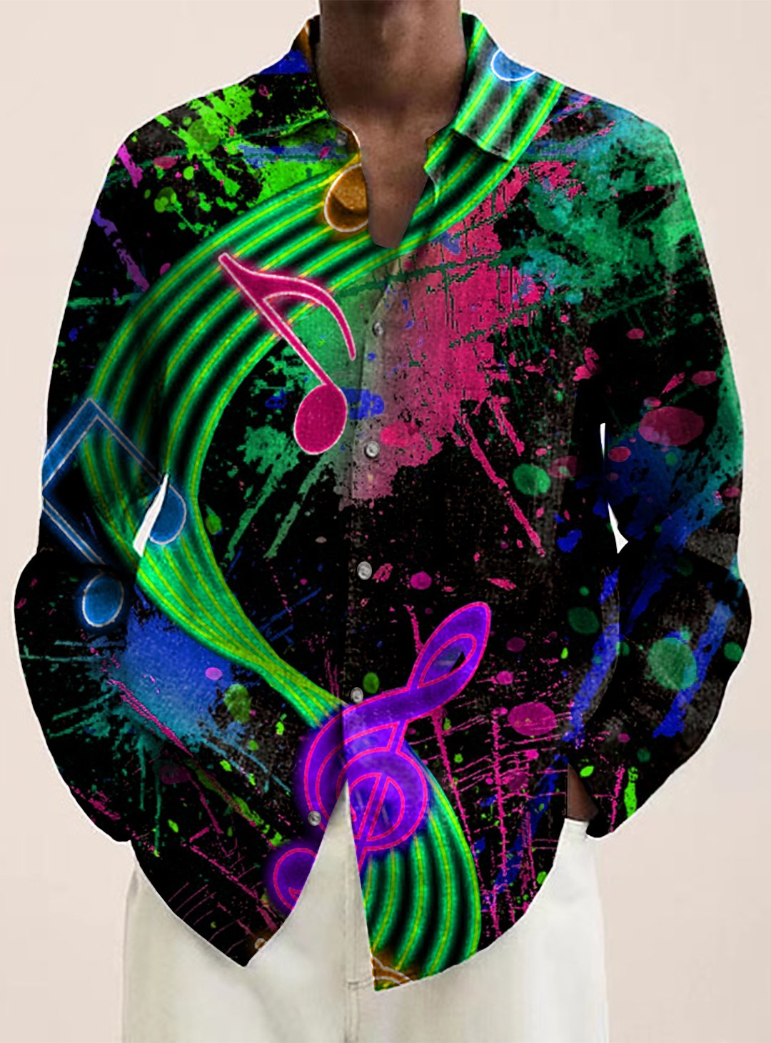 Musical Note Casual Loose Long Sleeved Shirt