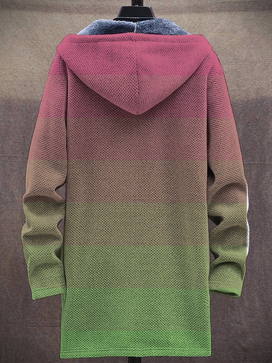 Pink Gradient Print Hooded Two Pocket Fleece Cardigan