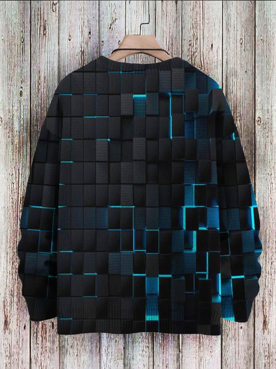 Trendy Abstract Art 3D Pullover Knit Print Casual Sweatshirt Sweater