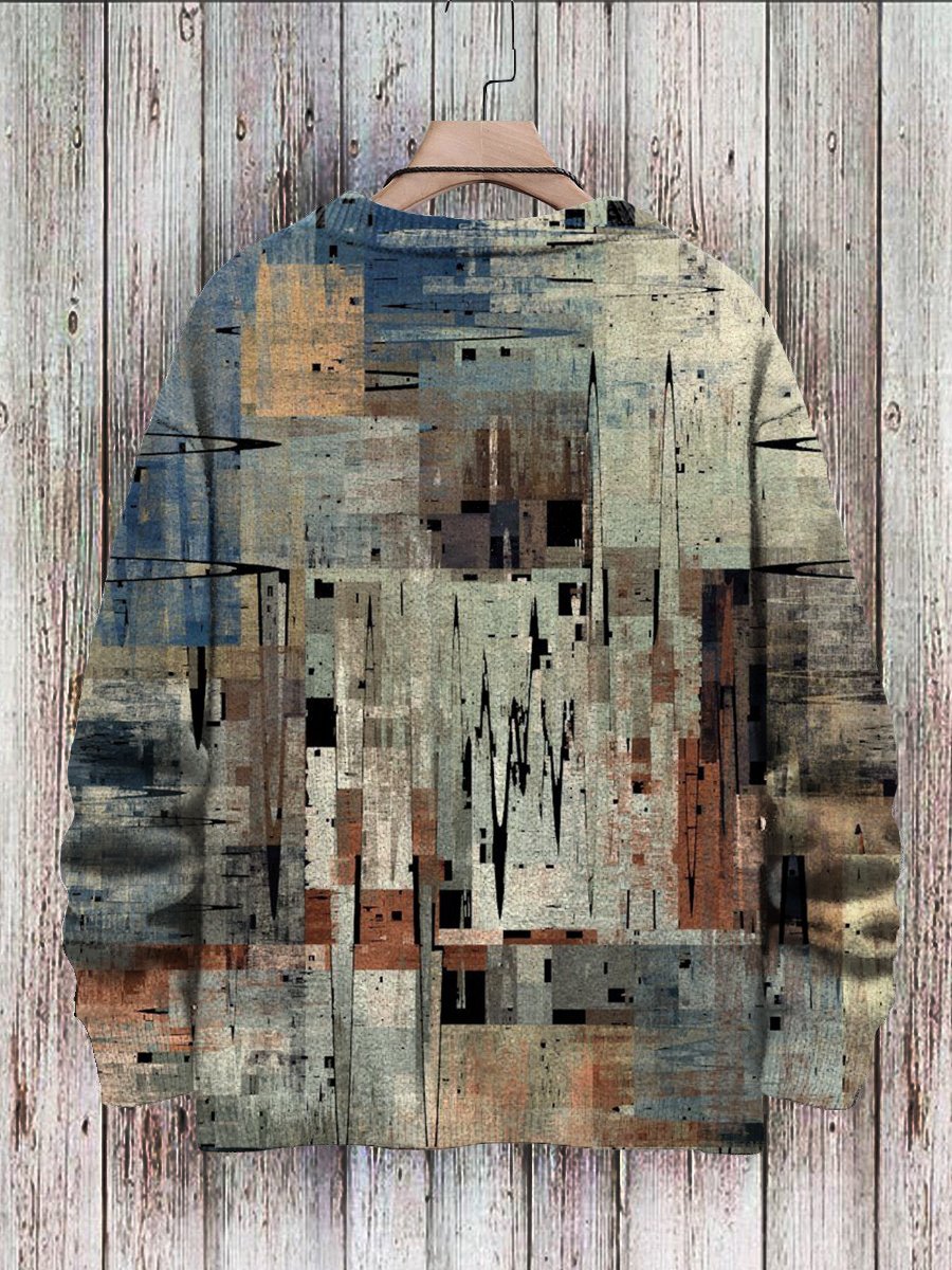 Sweater Vintage Abstract Art Print Casual Knit Pullover Sweater