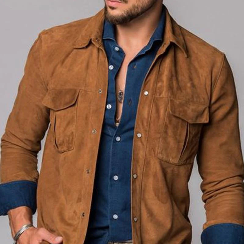 Vintage Suede Double Breast Pocket Lapel Overshirt