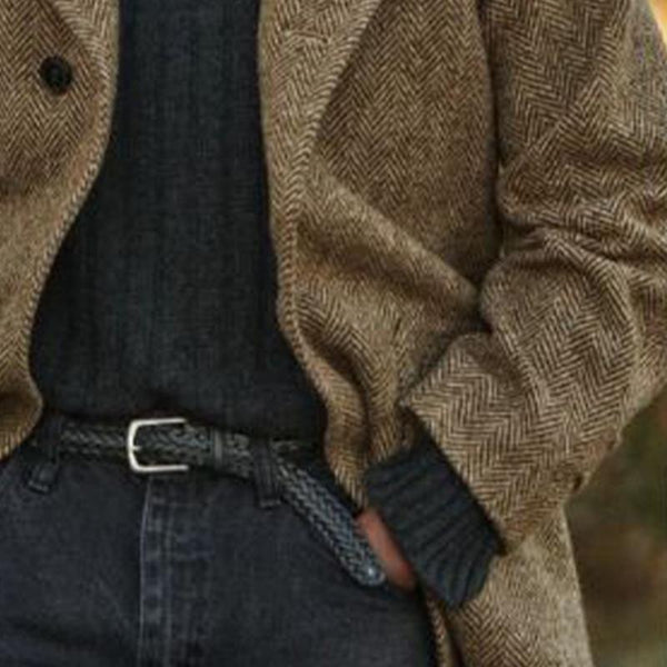 Vintage Herringbone Mid-Length Suit Coat