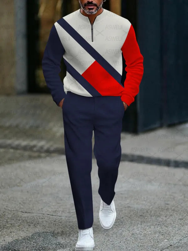 Zipper Long Sleeve Long Pants Two-Piece Set