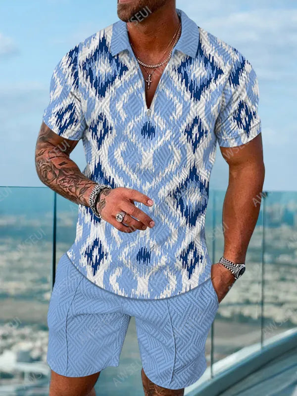 Polo Short Sleeve Zipper Two-Piece Set