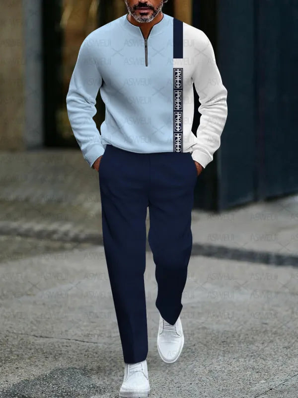 Zipper Long Sleeve Long Pants Two-Piece Set