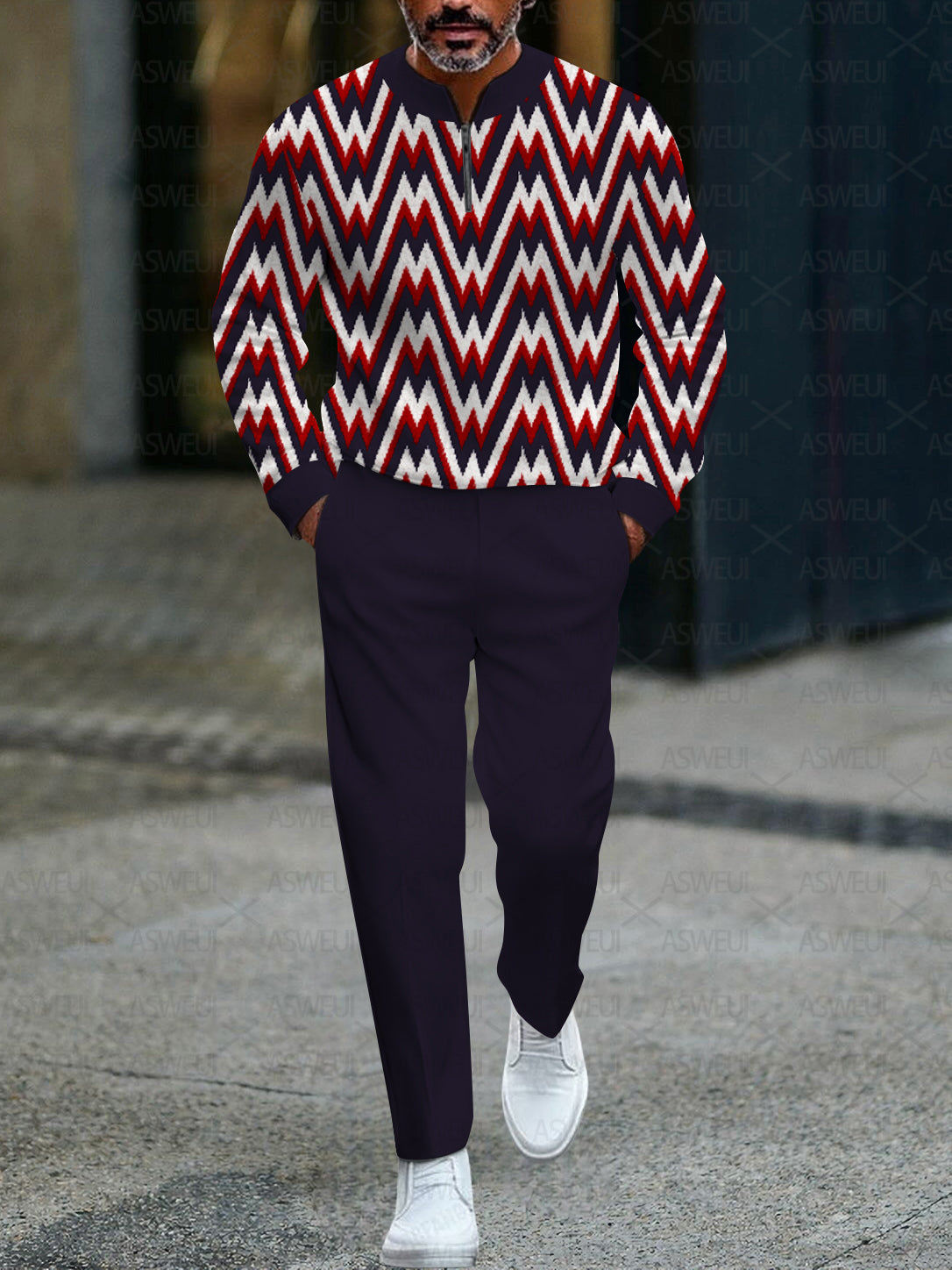 Zipper Long Sleeve Long Pants Two-Piece Set