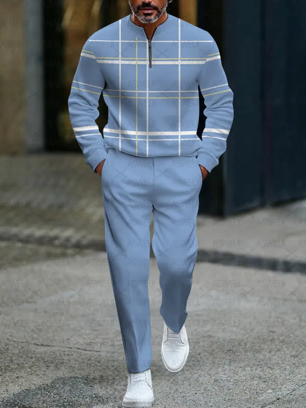 Zipper Long Sleeve Long Pants Two-Piece Set