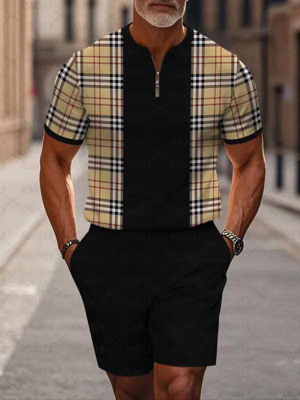 Short Sleeve Zipper Two-piece Set