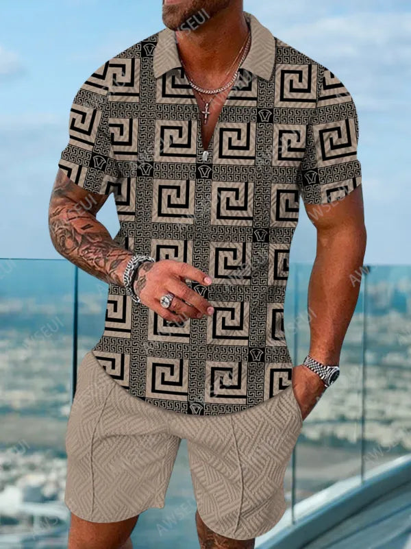 Polo Short Sleeve Zipper Two-Piece Set