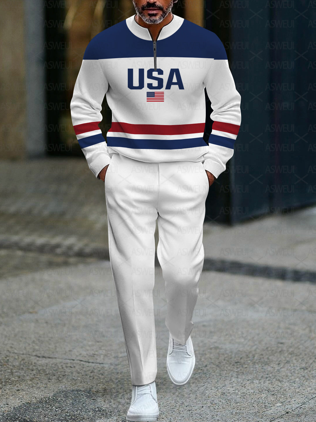 Zipper Long Sleeve Long Pants Two-Piece Set