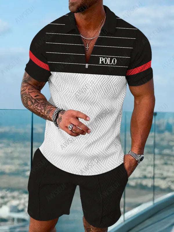 Polo Short Sleeve Zipper Two-Piece Set