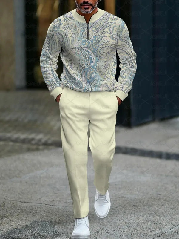 Zipper Long Sleeve Long Pants Two-Piece Set